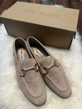 Steve Madden Taupe Suede Horsebit Slip-On Loafers
